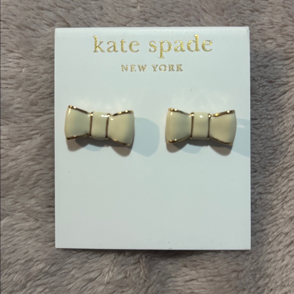 Kate Spade Cream and Gold Bow Earrings NWT